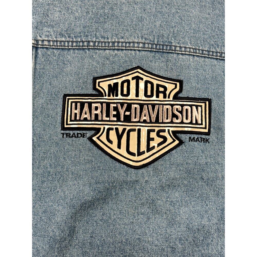 Vintage Harley Davidson Jean Denim Jacket Sz M Logo Patch Blue Trucker Biker - Picture 4 of 13
